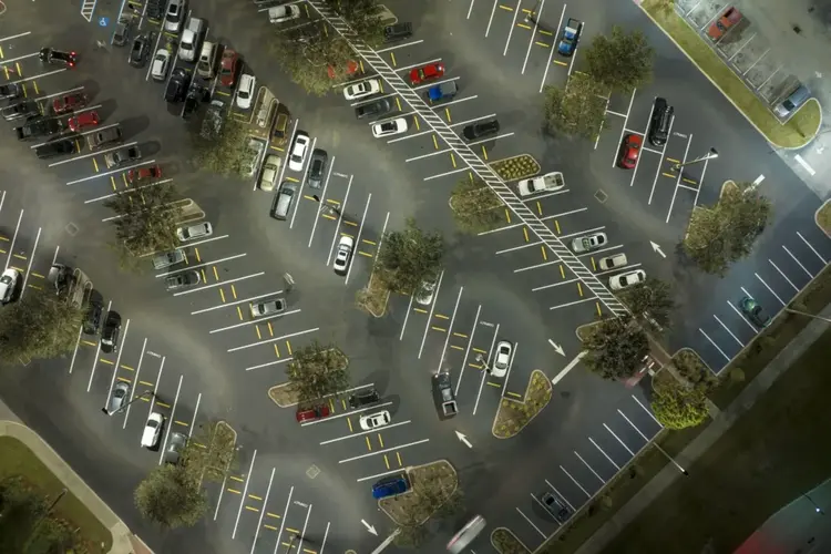 view of parked cars from above